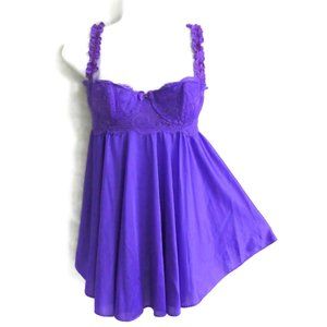 Vintage Olga USA 60s Lingerie Purple Nylon Underwire Babydoll Stretch Full 34